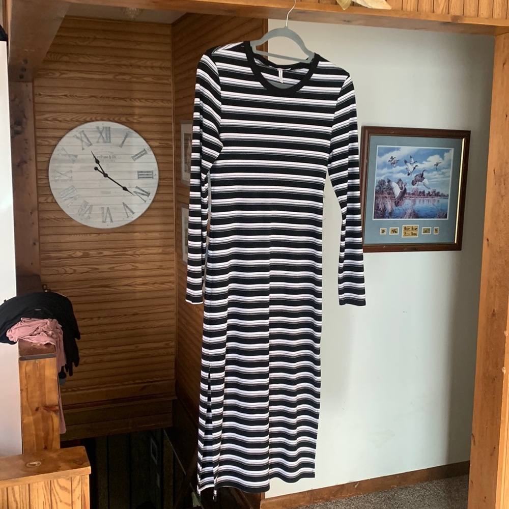 Black and white striped dress with side slits